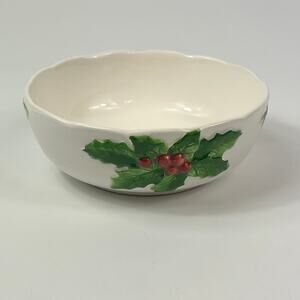 Vtg Mary Ann Baker Otagiri Holly Berry Bowl Japan Raised Ceramic Scalloped 6"